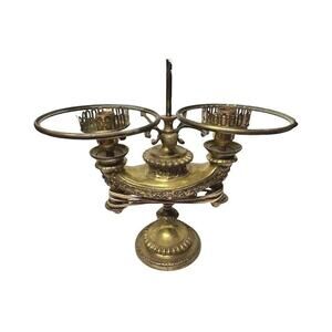 Antique Ornate Solid Bronze Double Harvard Electric Student Desk Lamp